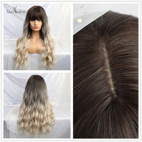 ALAN EATON Long Ombre Light Ash Brown Blonde Wavy Wig Cosplay Party Daily Synthetic Wig for Women High Density Temperature Fibre