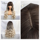 ALAN EATON Long Ombre Light Ash Brown Blonde Wavy Wig Cosplay Party Daily Synthetic Wig for Women High Density Temperature Fibre