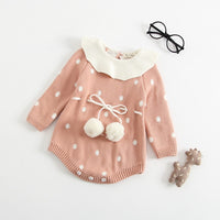 Newborn Baby Girls Boys Knitted Romper Baby Clothes Cotton Pompom Woolen Baby Rompers Ruffle Infant Baby Boys Jumpsuit Overalls