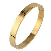 2020 New Luxury Cuff Cross Bracelet Bangle Stainless Steel Open Bracelet Carving Spanish Scripture For Men Women Jewelry