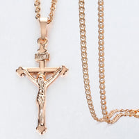 Pendant Necklace 585 Rose Gold Cross Crucifix Clear Crystal for Men Women Prayer Jesus Necklace Chain 50cm Fashion Jewelry GPM26