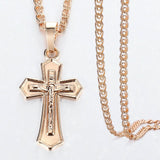 Pendant Necklace 585 Rose Gold Cross Crucifix Clear Crystal for Men Women Prayer Jesus Necklace Chain 50cm Fashion Jewelry GPM26
