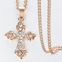 Pendant Necklace 585 Rose Gold Cross Crucifix Clear Crystal for Men Women Prayer Jesus Necklace Chain 50cm Fashion Jewelry GPM26