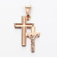 Pendant Necklace 585 Rose Gold Cross Crucifix Clear Crystal for Men Women Prayer Jesus Necklace Chain 50cm Fashion Jewelry GPM26