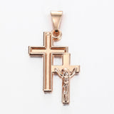 Pendant Necklace 585 Rose Gold Cross Crucifix Clear Crystal for Men Women Prayer Jesus Necklace Chain 50cm Fashion Jewelry GPM26