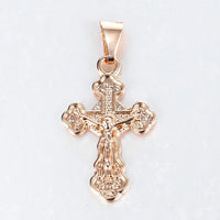 Pendant Necklace 585 Rose Gold Cross Crucifix Clear Crystal for Men Women Prayer Jesus Necklace Chain 50cm Fashion Jewelry GPM26