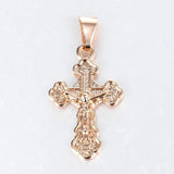 Pendant Necklace 585 Rose Gold Cross Crucifix Clear Crystal for Men Women Prayer Jesus Necklace Chain 50cm Fashion Jewelry GPM26