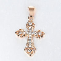 Pendant Necklace 585 Rose Gold Cross Crucifix Clear Crystal for Men Women Prayer Jesus Necklace Chain 50cm Fashion Jewelry GPM26