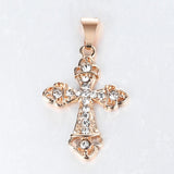 Pendant Necklace 585 Rose Gold Cross Crucifix Clear Crystal for Men Women Prayer Jesus Necklace Chain 50cm Fashion Jewelry GPM26