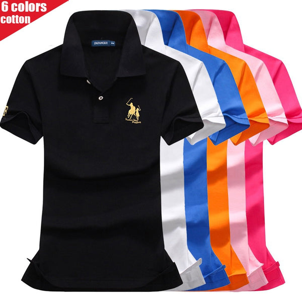 High quality summer new lady short sleeve polo shirts big horse casual women lapel polos shirts cotton women fashion slim tops
