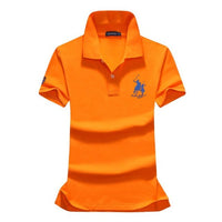 High quality summer new lady short sleeve polo shirts big horse casual women lapel polos shirts cotton women fashion slim tops
