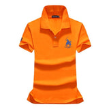 High quality summer new lady short sleeve polo shirts big horse casual women lapel polos shirts cotton women fashion slim tops