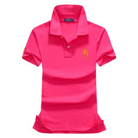 High quality summer new lady short sleeve polo shirts big horse casual women lapel polos shirts cotton women fashion slim tops