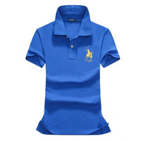 High quality summer new lady short sleeve polo shirts big horse casual women lapel polos shirts cotton women fashion slim tops