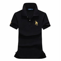 High quality summer new lady short sleeve polo shirts big horse casual women lapel polos shirts cotton women fashion slim tops