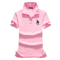 High quality summer new lady short sleeve polo shirts big horse casual women lapel polos shirts cotton women fashion slim tops