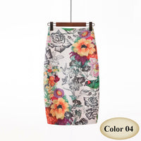 Fashion Spring Summer Style Pencil Skirt Women High Waist Green Skirts Vintage Elegant Bodycon Floral Print Midi Skirt FICUSRONG