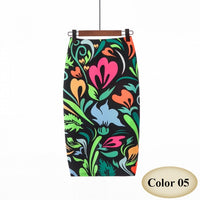 Fashion Spring Summer Style Pencil Skirt Women High Waist Green Skirts Vintage Elegant Bodycon Floral Print Midi Skirt FICUSRONG