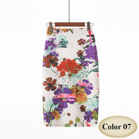 Fashion Spring Summer Style Pencil Skirt Women High Waist Green Skirts Vintage Elegant Bodycon Floral Print Midi Skirt FICUSRONG