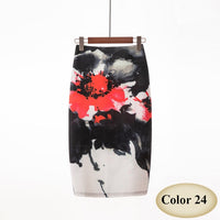 Fashion Spring Summer Style Pencil Skirt Women High Waist Green Skirts Vintage Elegant Bodycon Floral Print Midi Skirt FICUSRONG
