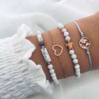 Modyle Bohemian Black Beads Chain Bracelets Bangles For Women Fashion Heart Compass Gold Color Chain Bracelets Sets Jewelry Gift