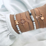Modyle Bohemian Black Beads Chain Bracelets Bangles For Women Fashion Heart Compass Gold Color Chain Bracelets Sets Jewelry Gift