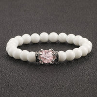 White Natural Stone Crown Beads Bracelets Men Women Yoga Meditation Buddha Stretch Braclet Vintage Charm Jewelry Pulseira Homme