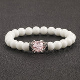 White Natural Stone Crown Beads Bracelets Men Women Yoga Meditation Buddha Stretch Braclet Vintage Charm Jewelry Pulseira Homme