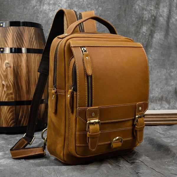 MAHEU Genuine Leather Single Shoulder Bapack Chest Bag Dual Use Leather bags Men male travel bag outdoor cowhide bags