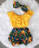 Sweet Toddler Baby Girl Kid Straped Ruffle Red Tops Watermelon Shorts Headwear Sunsuit Clothes Summer Girls Clothing 3PCS