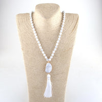 Fashion Bohemian Tribal Jewelry Natural Stones Long Knotted Moon Stone Tassel Necklaces Women Necklace Dropship