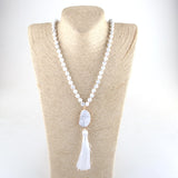 Fashion Bohemian Tribal Jewelry Natural Stones Long Knotted Moon Stone Tassel Necklaces Women Necklace Dropship