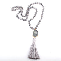 Fashion Bohemian Tribal Jewelry Natural Stones Long Knotted Moon Stone Tassel Necklaces Women Necklace Dropship