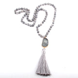 Fashion Bohemian Tribal Jewelry Natural Stones Long Knotted Moon Stone Tassel Necklaces Women Necklace Dropship
