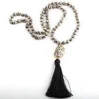 Fashion Bohemian Tribal Jewelry Natural Stones Long Knotted Moon Stone Tassel Necklaces Women Necklace Dropship