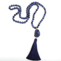 Fashion Bohemian Tribal Jewelry Natural Stones Long Knotted Moon Stone Tassel Necklaces Women Necklace Dropship