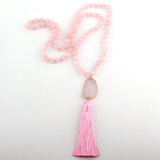 Fashion Bohemian Tribal Jewelry Natural Stones Long Knotted Moon Stone Tassel Necklaces Women Necklace Dropship