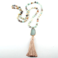 Fashion Bohemian Tribal Jewelry Natural Stones Long Knotted Moon Stone Tassel Necklaces Women Necklace Dropship