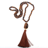 Fashion Bohemian Tribal Jewelry Natural Stones Long Knotted Moon Stone Tassel Necklaces Women Necklace Dropship
