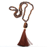 Fashion Bohemian Tribal Jewelry Natural Stones Long Knotted Moon Stone Tassel Necklaces Women Necklace Dropship