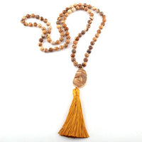 Fashion Bohemian Tribal Jewelry Natural Stones Long Knotted Moon Stone Tassel Necklaces Women Necklace Dropship