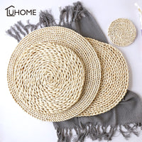 Home Mat Natural Straw Design Table Insulation Pad Round Placemats Dining Table Mats Kitchen Accessories Decoration Pad Coaster