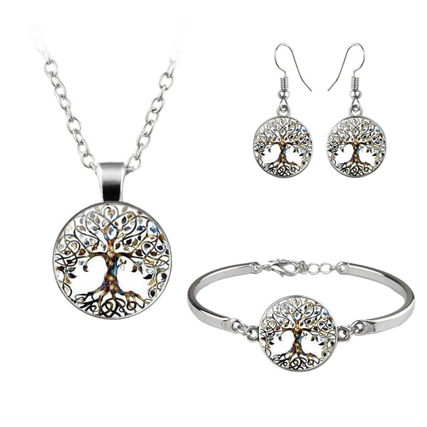 Vintage Tree Of Life Tai Chi Butterfly Jewelry Set Art Picture Glass Dome Cabochon Neckalce Bracelet Earrings For Women