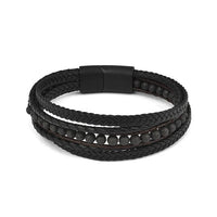Jiayiqi Fashion Natural Stone Beads Men Bracelet Multilayer Leather Bracelet Punk Jewelry Stainless Steel Magnetic Clasp Bangles