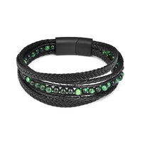 Jiayiqi Fashion Natural Stone Beads Men Bracelet Multilayer Leather Bracelet Punk Jewelry Stainless Steel Magnetic Clasp Bangles