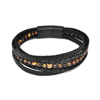 Jiayiqi Fashion Natural Stone Beads Men Bracelet Multilayer Leather Bracelet Punk Jewelry Stainless Steel Magnetic Clasp Bangles