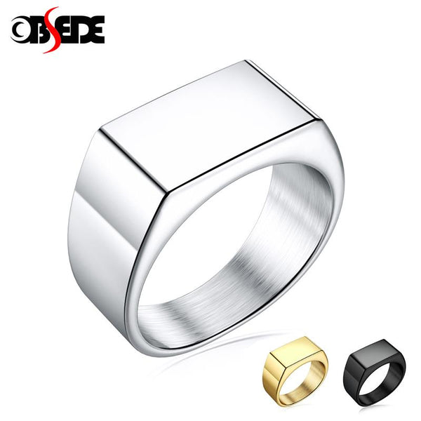 Stainless Steel Square Ring For Men Hiphop Simple Finger Ring Male Punk Jewelry Accessories Black Gold Silver Color US Size 7-12