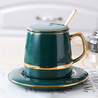Retro Luxurious Style Coffee Cup With Spoon Coaster Lid Luxury Retro Ceramic Cup Mat Milk Tea Mug Gifts Water Bottle Drinkware