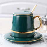 Retro Luxurious Style Coffee Cup With Spoon Coaster Lid Luxury Retro Ceramic Cup Mat Milk Tea Mug Gifts Water Bottle Drinkware