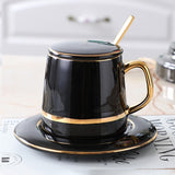 Retro Luxurious Style Coffee Cup With Spoon Coaster Lid Luxury Retro Ceramic Cup Mat Milk Tea Mug Gifts Water Bottle Drinkware